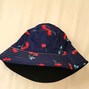 NWT Reversible Black and Cherry Print Navy Bucket Hat